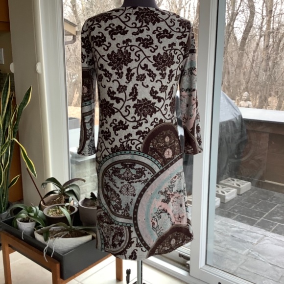 Papillon jersey knit 3/4 sleeve, multi coloured print dress size M - Picture 2 of 7